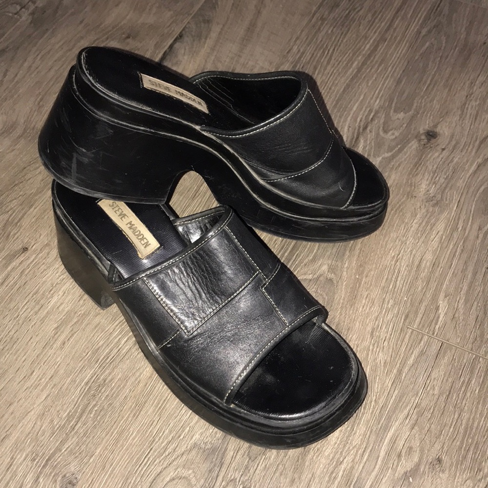 Steve Madden, Block Heel Sandals, black leather